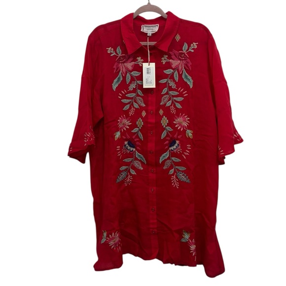 Johnny Was Red Floral Embroidered Mini Dress, XLP - Picture 5 of 14